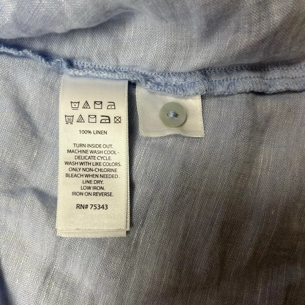 Sigrid Olsen Chambray Button Down Up Blouse Blue 100% Linen Casual Top Size L - Picture 8 of 12
